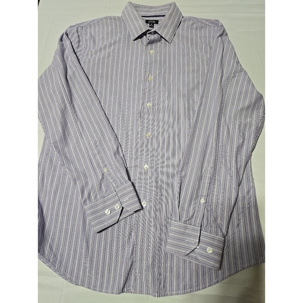 Apt 9 Shirt Mens Medium Business Casual Button Up Purple Stripe Long Sleeve